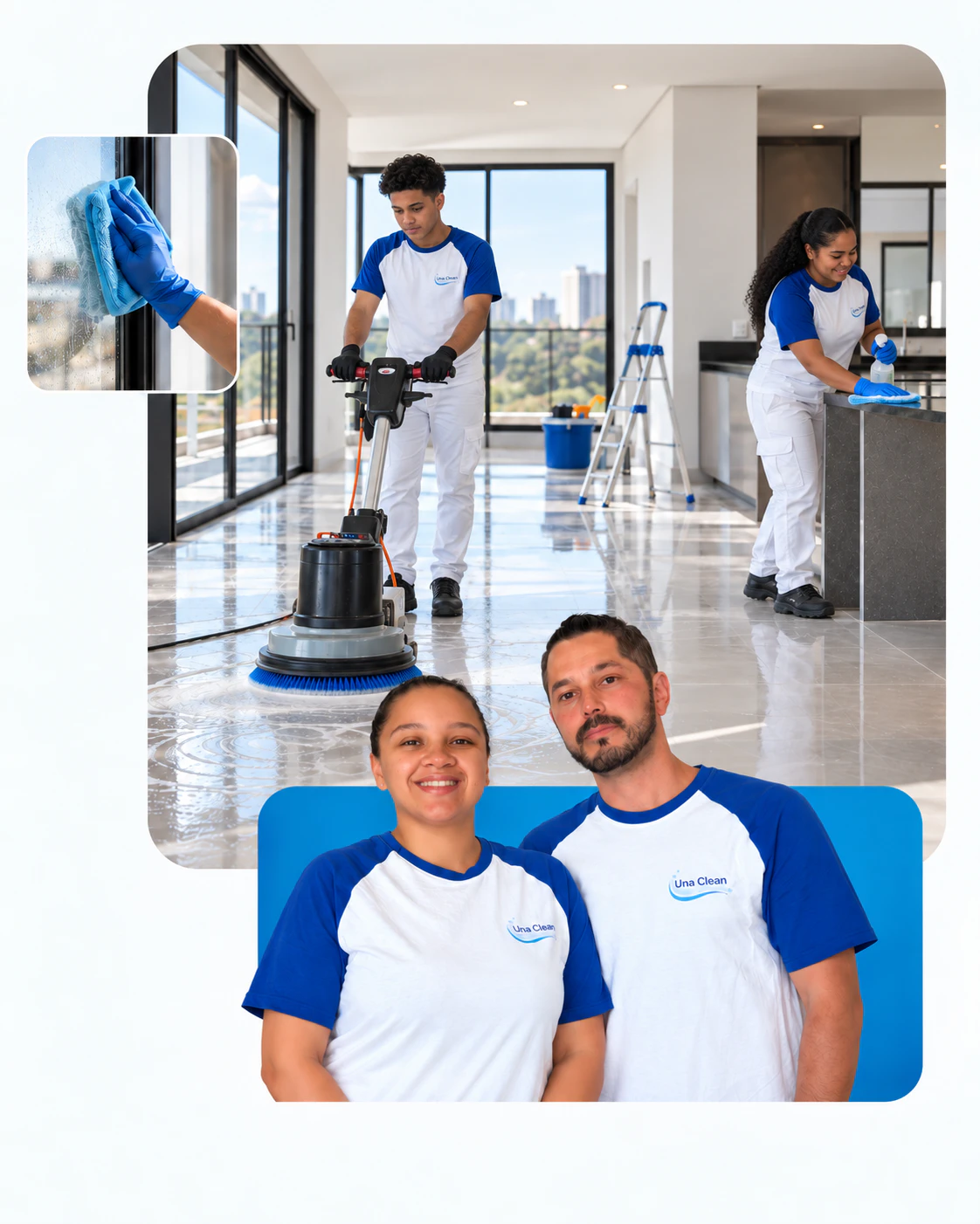 Equipa da Una Clean durante uma limpeza pós-obra